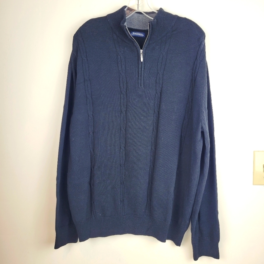 Consensus black gray 100% cotton cable knit 1/4 zipper sweater preppy academia L